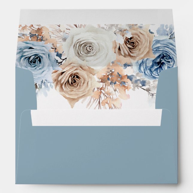 Boho Blue: Dusty Bohemian Floral Blank Wedding  Envelope (Back (Bottom))