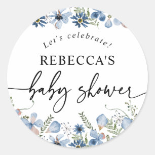 Boho Blue Floral Baby Shower Round Envelope Seal
