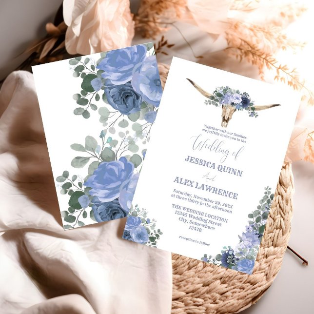 Boho Blue Floral Boots Cowboy Western Wedding Invitation (Creator Uploaded)