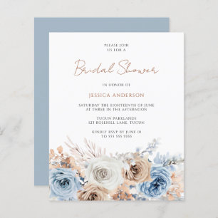 Boho Blue Floral Budget Bridal Shower Invitation
