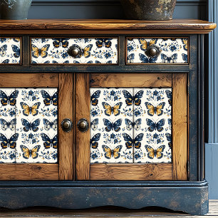 Boho Blue Floral Butterfly Decoupage Tissue Paper