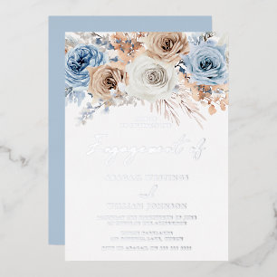 Boho Blue Floral Engagement Party Silver