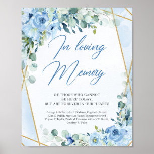 Boho blue floral eucalyptus gold In loving memory Poster