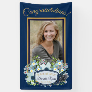 Boho Blue Floral Graduation Congratulations Banner