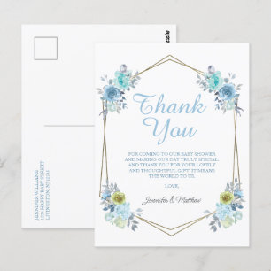 Boho Blue Floral It's a Boy Baby Shower Thank You Postcard