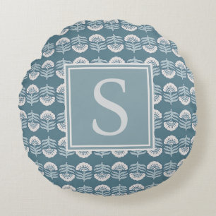 Boho Blue Floral Monogram Cushion