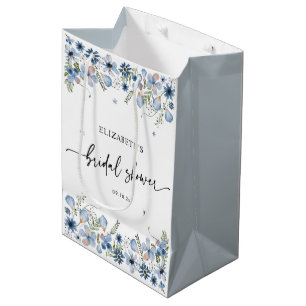 Boho Blue Florals Bridal Shower Medium Gift Bag