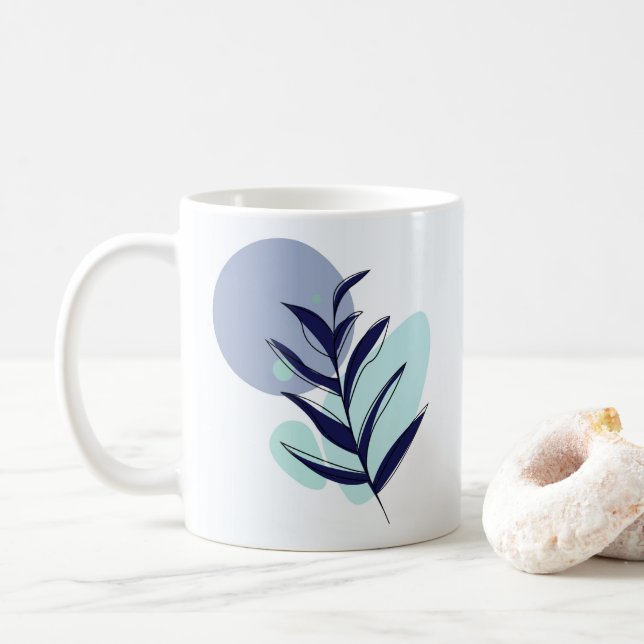 Boho blue flower coffee mug (With Donut)