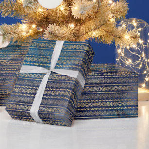 Boho Blue Gold Wrapping Paper
