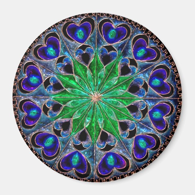 Boho Blue Green Heart Mandala Magnet (Front)