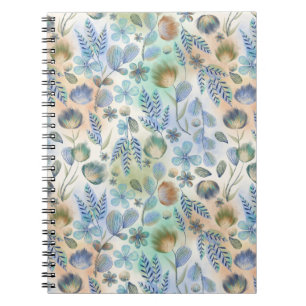 Boho Blue Green Whimsical Floral Botanical  Notebook