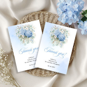 Boho Blue Hydrangeas Eucalyptus Wedding thank you  Card