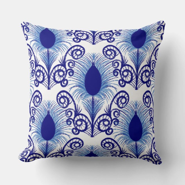 Boho Blue Jewel Tone Peacock Feather  Cushion (Front)