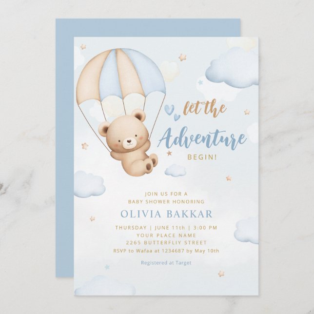 Boho Blue Let the adventure begin boy baby shower  Invitation (Front/Back)