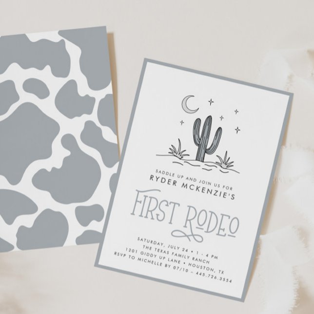 Boho Blue Modern Boys First Rodeo 1st Birthday Invitation (Creator Uploaded)