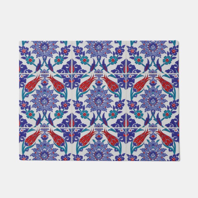 Boho Blue Moroccan Tile Pattern Doormat (Front)