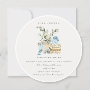 Boho Blue Nursery Foliage Boy Baby Shower Invite