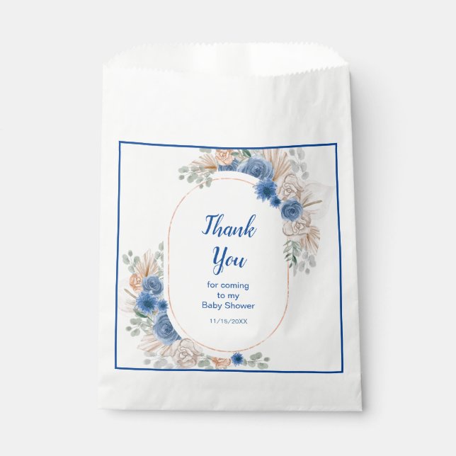 Boho Blue Pampas Grass Baby Shower Favour Bag (Front)