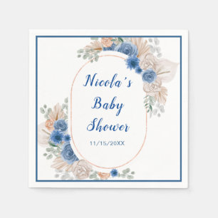 Boho Blue Pampas Grass Baby Shower Napkin