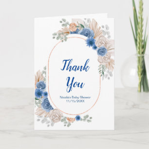 Boho Blue Pampas Grass Baby Shower Thank You Card