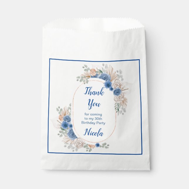 Boho Blue Pampas Grass Birthday Favour Bag (Front)