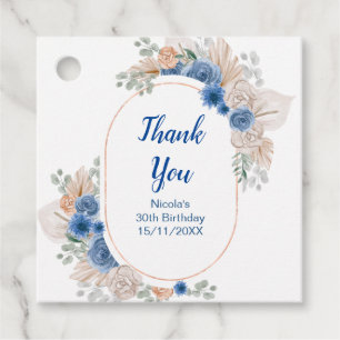 Boho Blue Pampas Grass Birthday Favour Tags