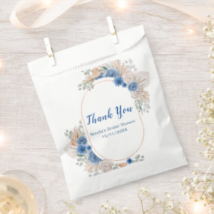Boho Blue Pampas Grass Bridal Shower Favour Bag