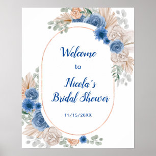 Boho Blue Pampas Grass Bridal Shower Welcome Poster