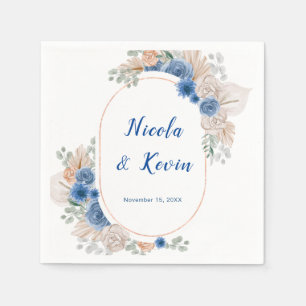 Boho Blue Pampas Grass Wedding Napkin