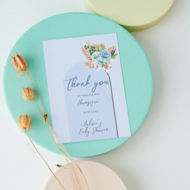 Boho Blue Pampass Grass Floral Hey Boy Baby Shower Flyer (Creator Uploaded)