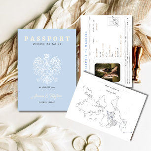 Boho Blue Passport Destination Wedding Invitation