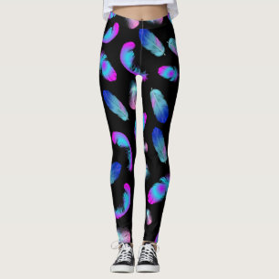 BOHO BLUE PINK FEATHER PATTERN LEGGINGS