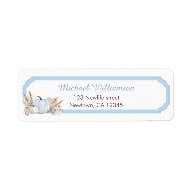  Boho Blue Pumpkin 1st Birthday Return Address Label (Front)