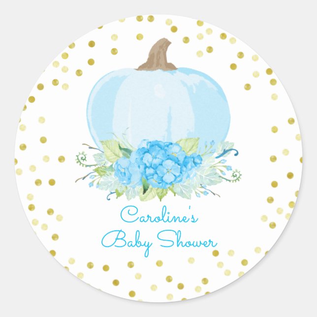 Boho Blue Pumpkin Baby Boy Shower Classic Round Sticker (Front)