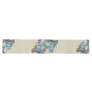 BOHO Blue Pumpkin Watercolor Fall Decorative  Long Table Runner