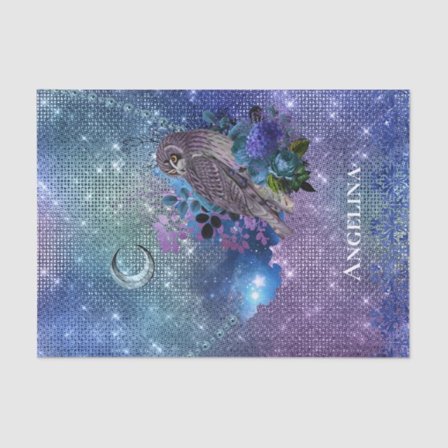 Boho Blue Purple Owl Moon Tissue Paper (Front)