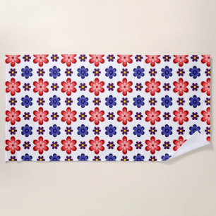 Boho Blue Purple Red Flowers Beach Towel