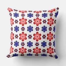 Boho Blue Purple Red Flowers Big Throw Pillow