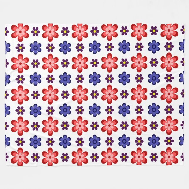 Boho Blue Purple Red Flowers Large Fleece Blanket (Front (Horizontal))