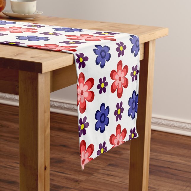 Boho Blue Purple Red Flowers Small Table Runner (In Situ)