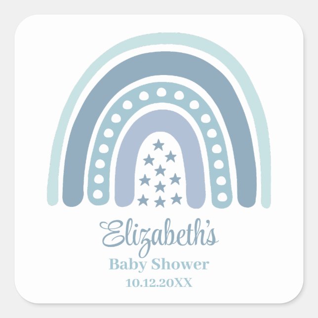 Boho Blue Rainbow Baby Shower Square Sticker (Front)