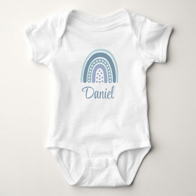 Boho Blue Rainbow Custom Name Baby Bodysuit (Front)