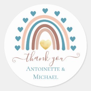 Boho Blue Rainbow Custom Thank you Baby Shower Classic Round Sticker