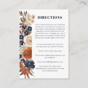 Boho Blue Rust Floral Reception Directions Wedding Enclosure Card