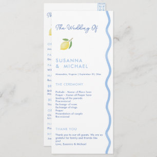 Boho Blue Squiggle Border Lemon Wedding Program