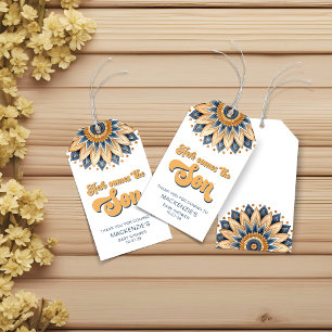 Boho Blue Sunflower Retro Typography Gift Tags
