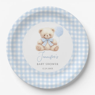 Boho Blue Teddy Bear Balloon Baby Boy Shower Paper Plate