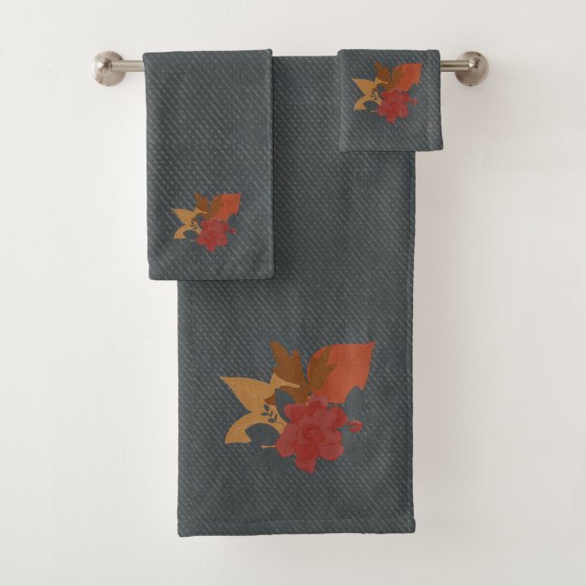 Boho Blue Terracota Red Yellow Brown Floral Bath Towel Set (Insitu)