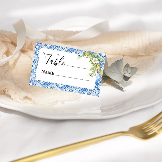 Boho Blue tile and Lemon wedding Arch Place Card (Creator Uploaded)