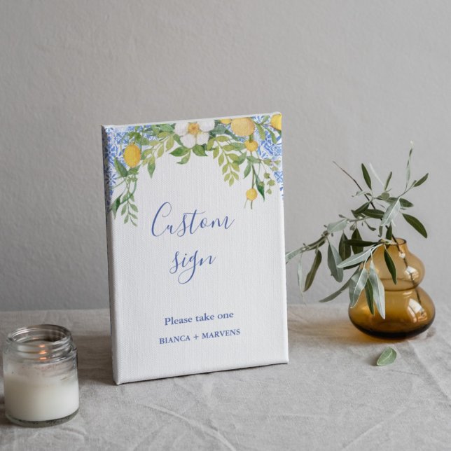 Boho Blue tile and Lemon wedding Arch table Sign  (Creator Uploaded)